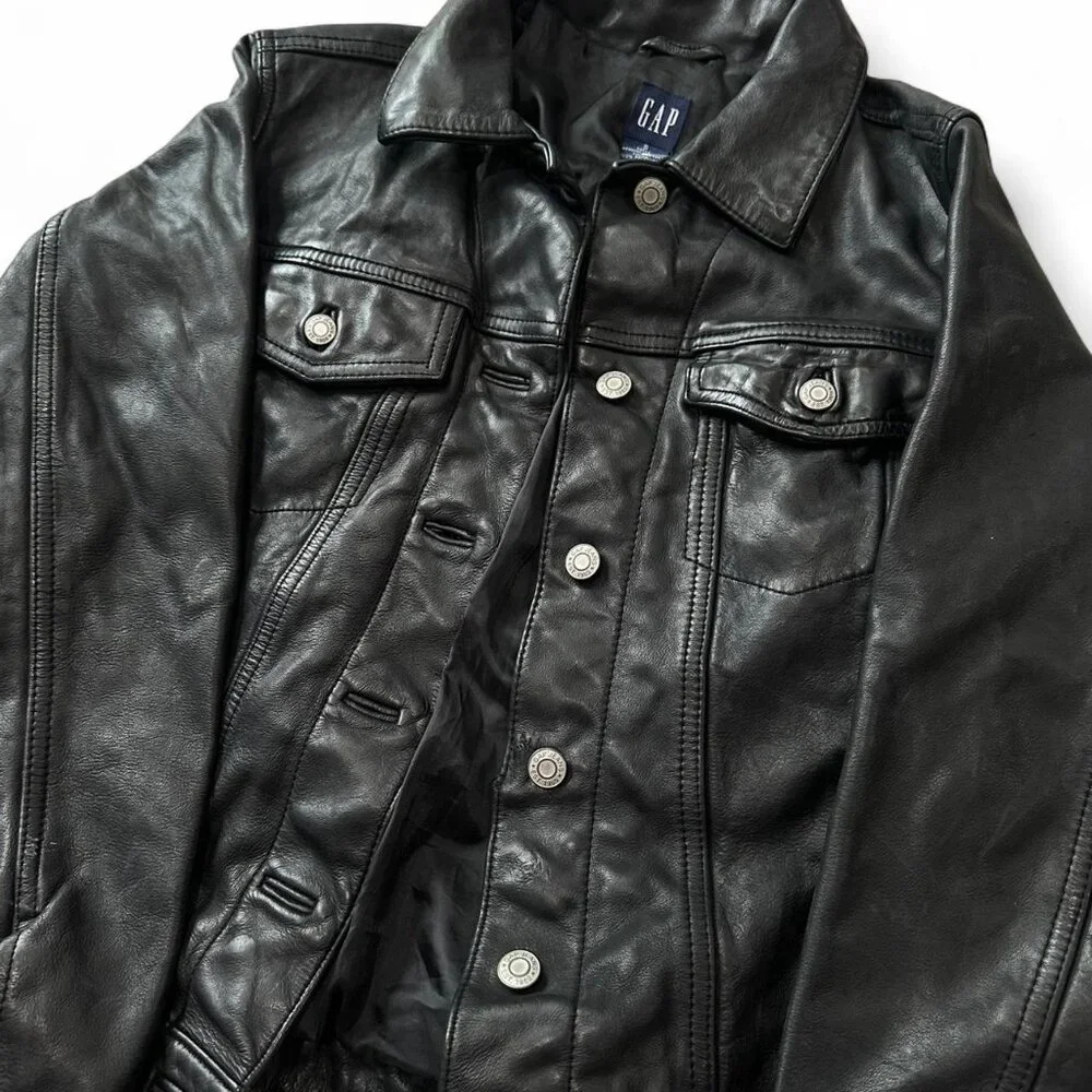 Vintage Y2K Gap Black Leather Jacket - Picture 2 of 4